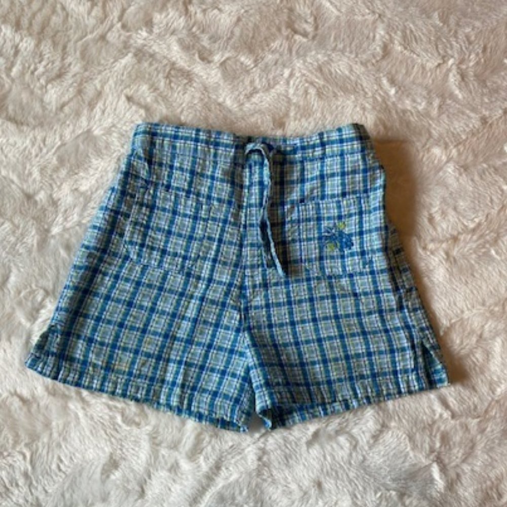 $8 ADD ON Ragscals Girls Blue Plaid Cotton Shorts Size 5 Elastic Waist EUC